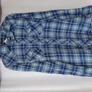 Blue and teal plaid pearl snap